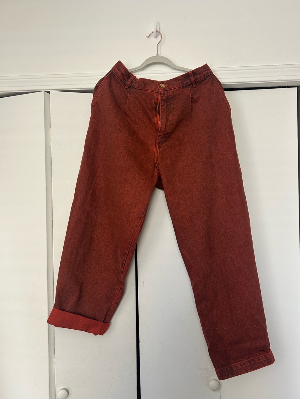 Big Bud Press Size Medium Denim Trousers 100% Cotton Garment Dyed Burnt Orange
